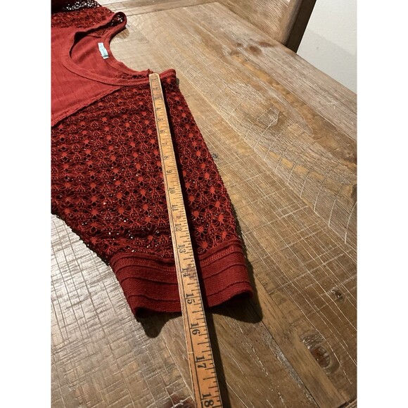 Maurices Women's Rust Red Knit Top Lace Sleeve Scoop Neck‎ 3/4 Sleeve Large L - Picture 6 of 10